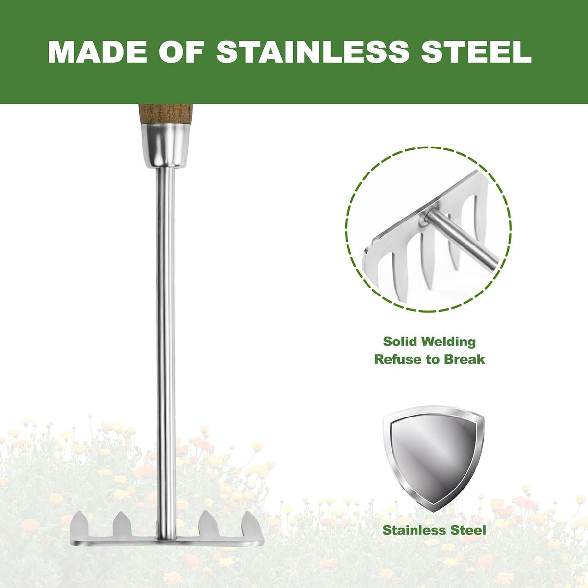 Small Rakes, 12.6'' Mini Rake for Raking Debris in Flower Beds