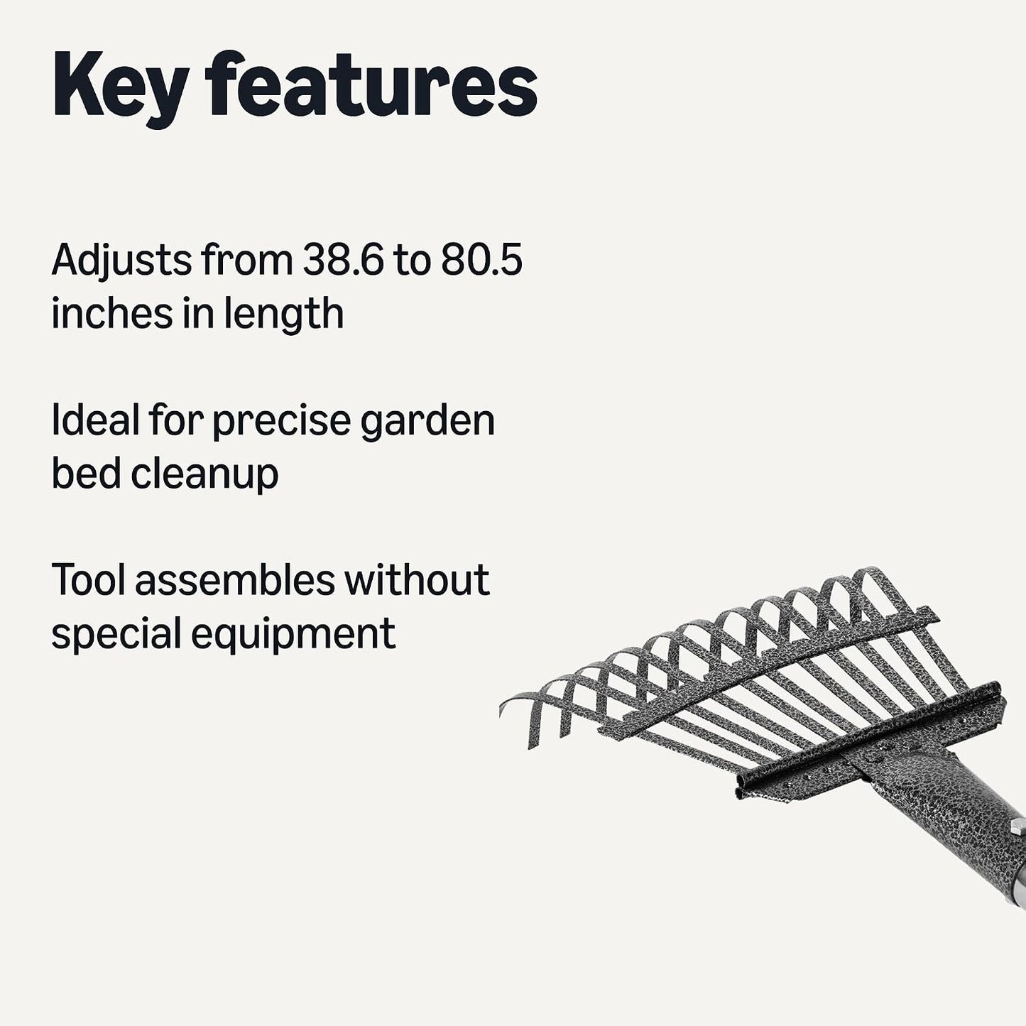 Garden Rake, Leaf rake with 38.58" - 80.51" Adjustable Steel Handle, Gardening tools for Yard Work, Olive/Black/Silver