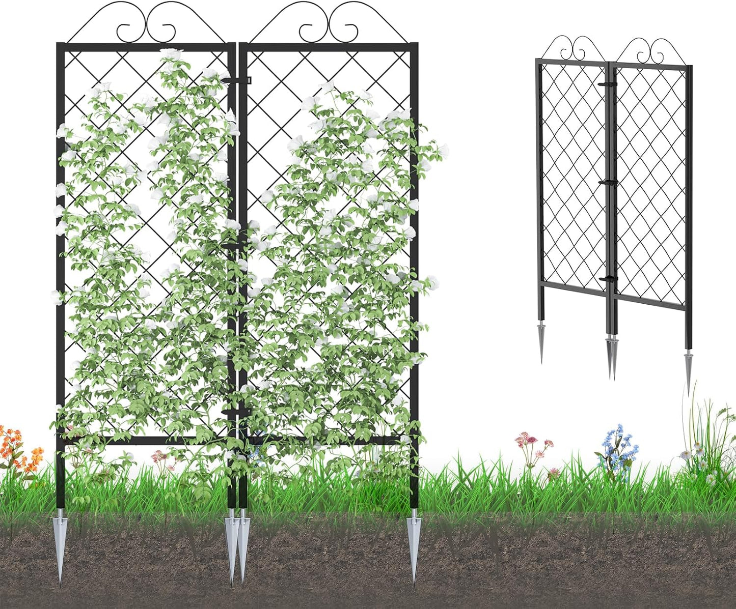 2 Pack Metal Garden Trellises for Climbing Plants, 53.5 Inch Tall Metal Fence Plant Support Trellis for Flower and Vagetable
