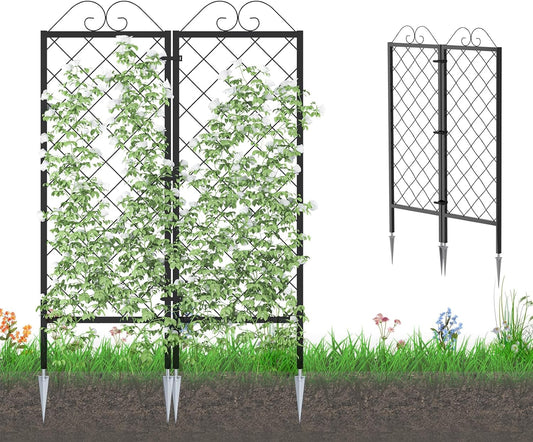 2 Pack Metal Garden Trellises for Climbing Plants, 53.5 Inch Tall Metal Fence Plant Support Trellis for Flower and Vagetable