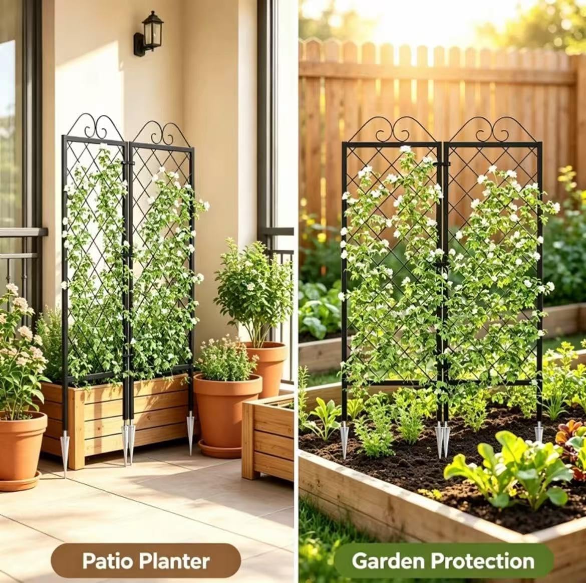 2 Pack Metal Garden Trellises for Climbing Plants, 53.5 Inch Tall Metal Fence Plant Support Trellis for Flower and Vagetable