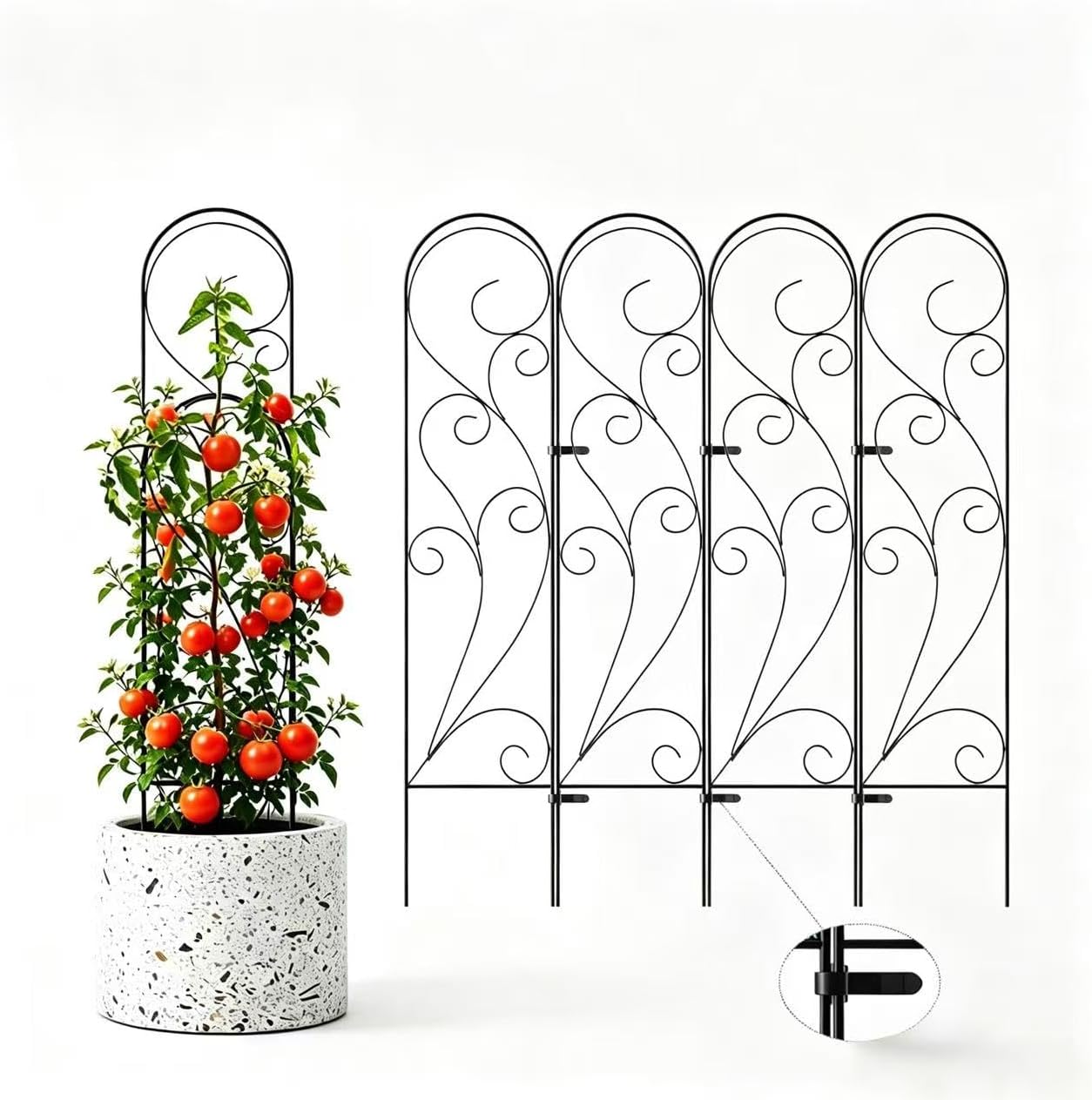 2 Pack Metal Garden Trellises for Climbing Plants, 53.5 Inch Tall Metal Fence Plant Support Trellis for Flower and Vagetable