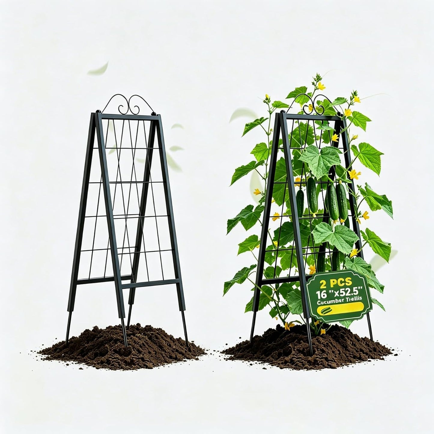 2 Pack Metal Garden Trellises for Climbing Plants, 53.5 Inch Tall Metal Fence Plant Support Trellis for Flower and Vagetable