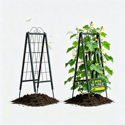 2 Pack Metal Garden Trellises for Climbing Plants, 53.5 Inch Tall Metal Fence Plant Support Trellis for Flower and Vagetable
