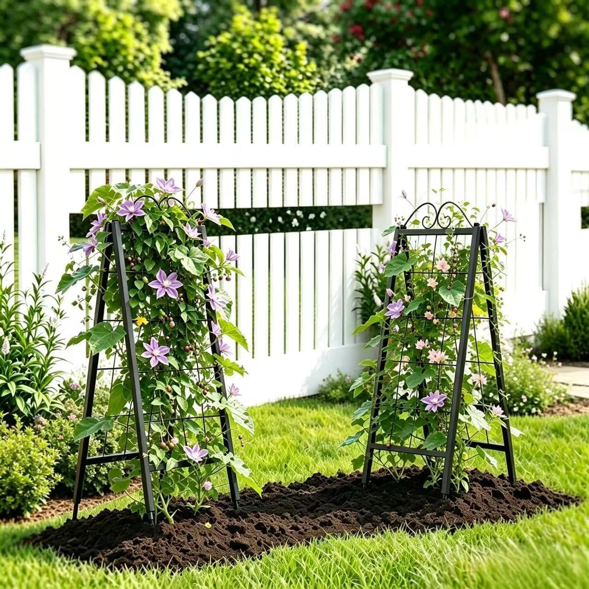 2 Pack Metal Garden Trellises for Climbing Plants, 53.5 Inch Tall Metal Fence Plant Support Trellis for Flower and Vagetable
