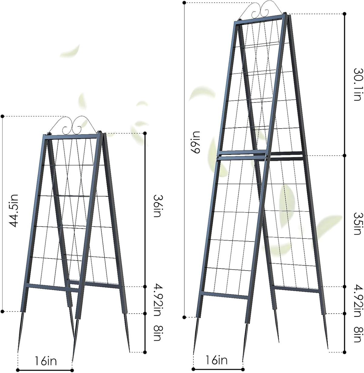 2 Pack Metal Garden Trellises for Climbing Plants, 53.5 Inch Tall Metal Fence Plant Support Trellis for Flower and Vagetable