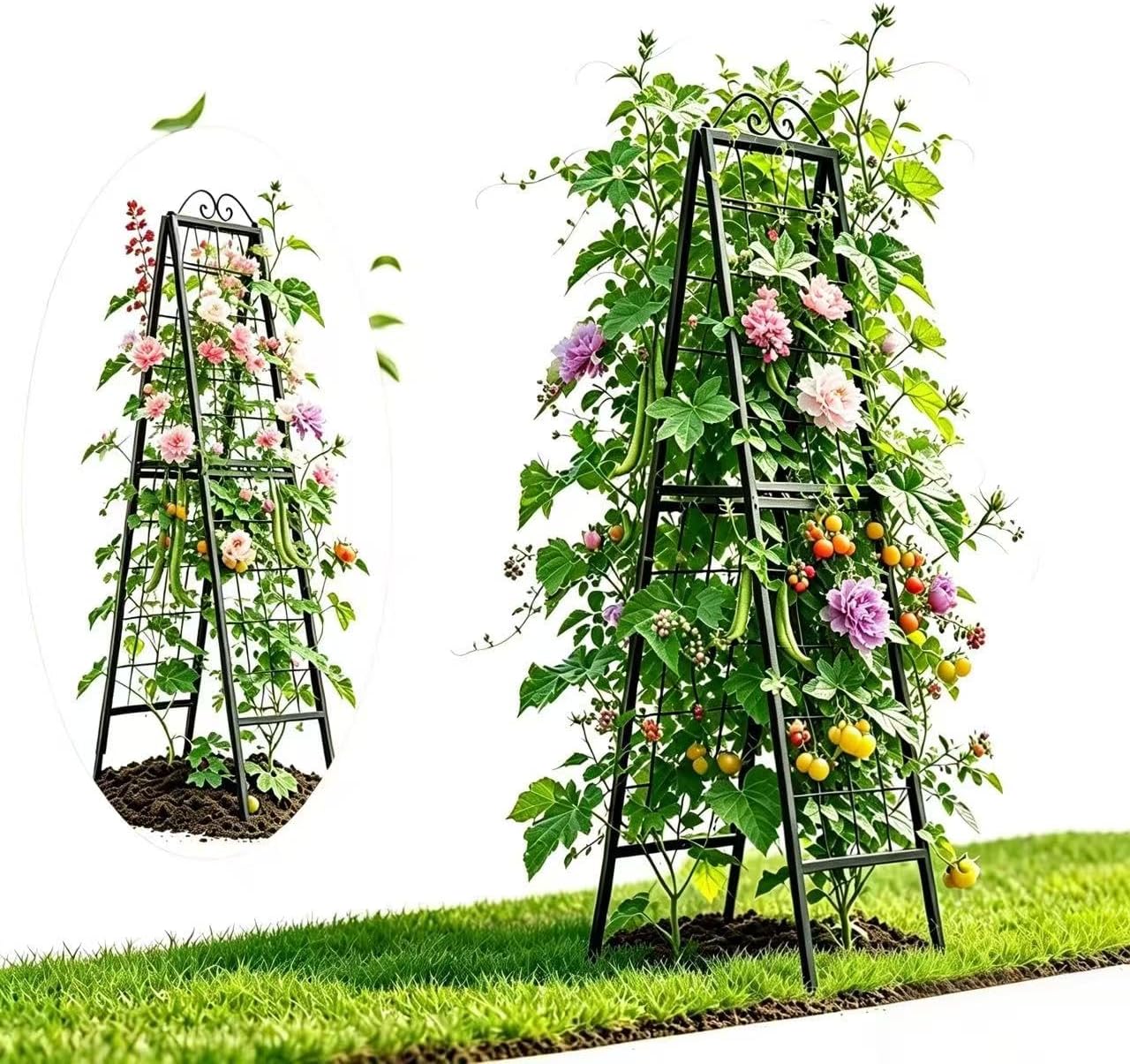 2 Pack Metal Garden Trellises for Climbing Plants, 53.5 Inch Tall Metal Fence Plant Support Trellis for Flower and Vagetable