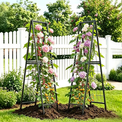 2 Pack Metal Garden Trellises for Climbing Plants, 53.5 Inch Tall Metal Fence Plant Support Trellis for Flower and Vagetable