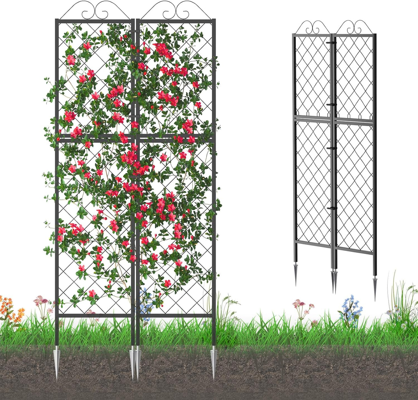 2 Pack Metal Garden Trellises for Climbing Plants, 53.5 Inch Tall Metal Fence Plant Support Trellis for Flower and Vagetable
