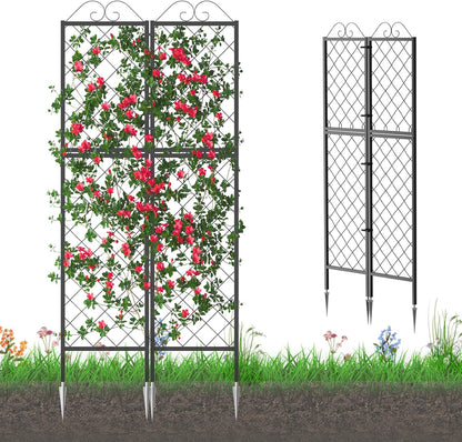 2 Pack Metal Garden Trellises for Climbing Plants, 53.5 Inch Tall Metal Fence Plant Support Trellis for Flower and Vagetable