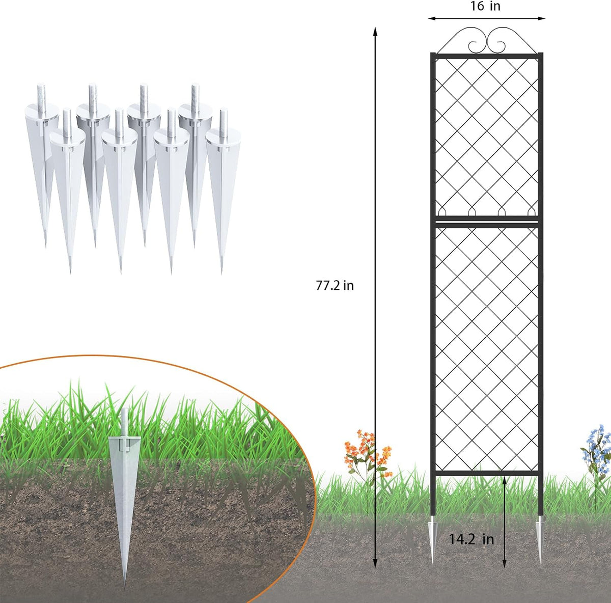 2 Pack Metal Garden Trellises for Climbing Plants, 53.5 Inch Tall Metal Fence Plant Support Trellis for Flower and Vagetable