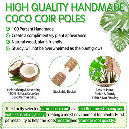 102 Inch Moss Pole for Plants Indoor (2*21.7", 2*16.5", 2*12.6") 6Pcs Coco Coir Pole Monstera Plant Support Pole for Plants Climbing with 65.6ft Twist Tie, Plant Tie and Jute Rope for Potted