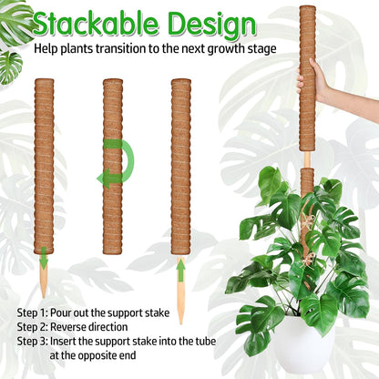 102 Inch Moss Pole for Plants Indoor (2*21.7", 2*16.5", 2*12.6") 6Pcs Coco Coir Pole Monstera Plant Support Pole for Plants Climbing with 65.6ft Twist Tie, Plant Tie and Jute Rope for Potted