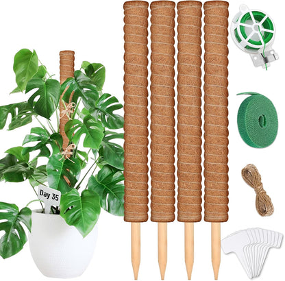 102 Inch Moss Pole for Plants Indoor (2*21.7", 2*16.5", 2*12.6") 6Pcs Coco Coir Pole Monstera Plant Support Pole for Plants Climbing with 65.6ft Twist Tie, Plant Tie and Jute Rope for Potted