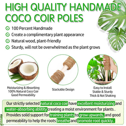 102 Inch Moss Pole for Plants Indoor (2*21.7", 2*16.5", 2*12.6") 6Pcs Coco Coir Pole Monstera Plant Support Pole for Plants Climbing with 65.6ft Twist Tie, Plant Tie and Jute Rope for Potted