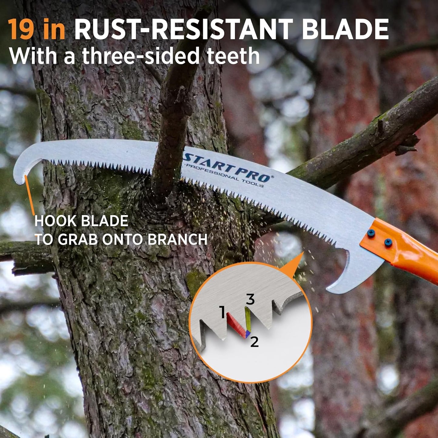 StartPro 23ft Reach Tree Pruning Saw, Telescopic, Manual, Lightweight, 18ft Extendable Pole Saw with Sharp Carbon-Enriched Blade for Efficient Tree Maintenance and High-Reach Branch Cutting.