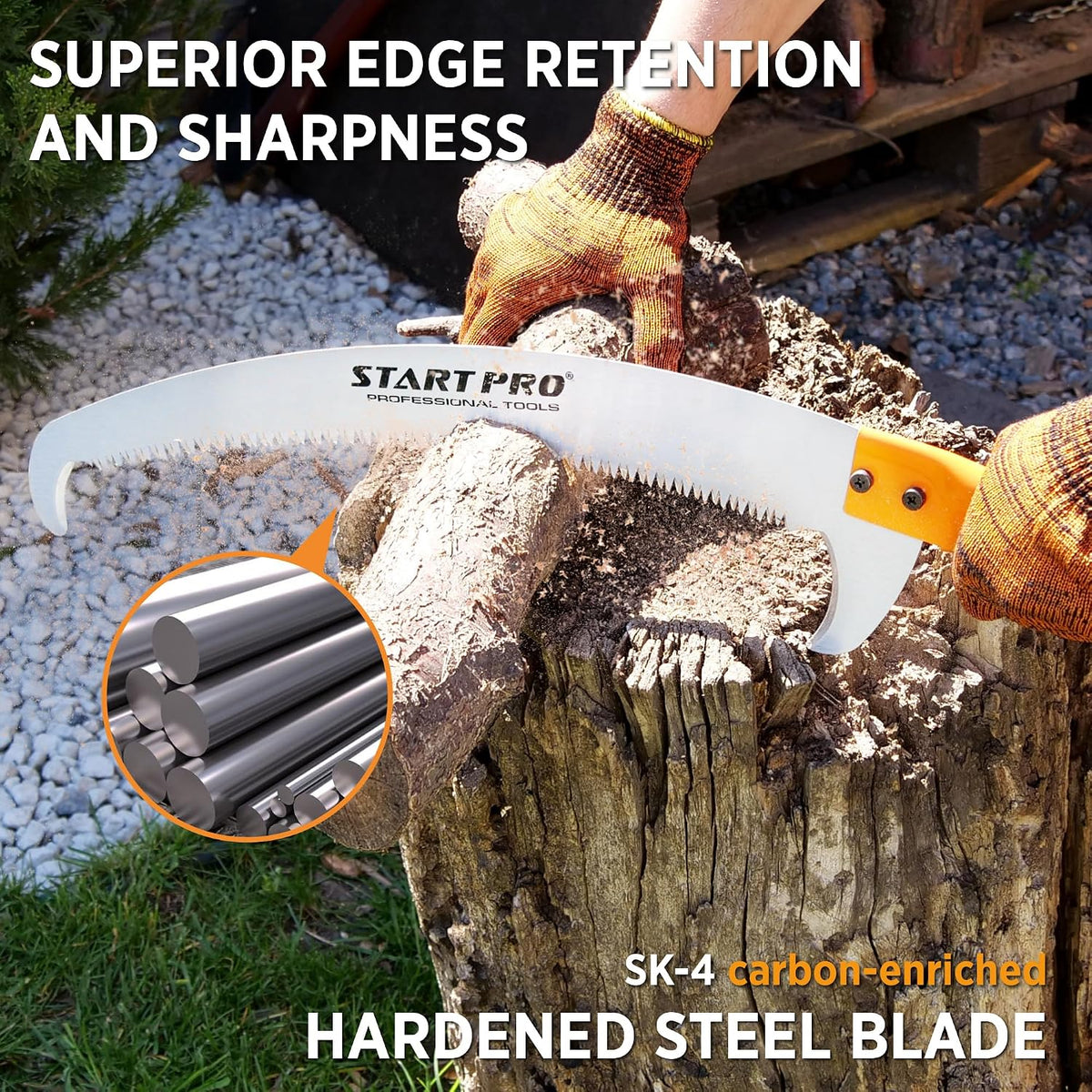 StartPro 23ft Reach Tree Pruning Saw, Telescopic, Manual, Lightweight, 18ft Extendable Pole Saw with Sharp Carbon-Enriched Blade for Efficient Tree Maintenance and High-Reach Branch Cutting.