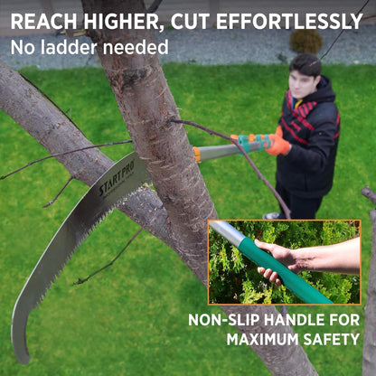 StartPro 23ft Reach Tree Pruning Saw, Telescopic, Manual, Lightweight, 18ft Extendable Pole Saw with Sharp Carbon-Enriched Blade for Efficient Tree Maintenance and High-Reach Branch Cutting.