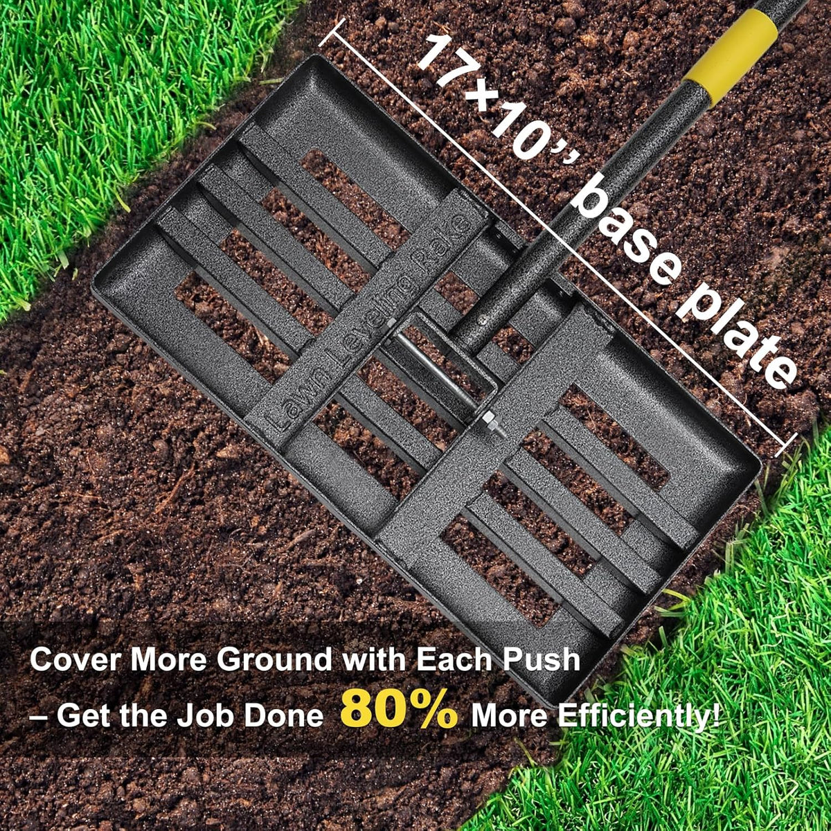 Lawn Leveling Rake - Heavy Duty 17"x10" Stainless Steel Leveler Plate,Reinforced Welds,28-60" Adjustable, Anti Flipping Smooth Edge,for Soil, Dirt,Ground,Backyard Top Dressing,Landscaping
