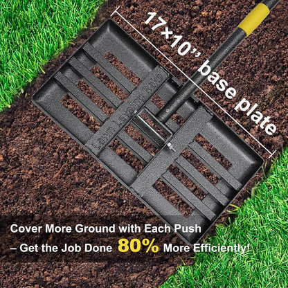 Lawn Leveling Rake - Heavy Duty 17"x10" Stainless Steel Leveler Plate,Reinforced Welds,28-60" Adjustable, Anti Flipping Smooth Edge,for Soil, Dirt,Ground,Backyard Top Dressing,Landscaping