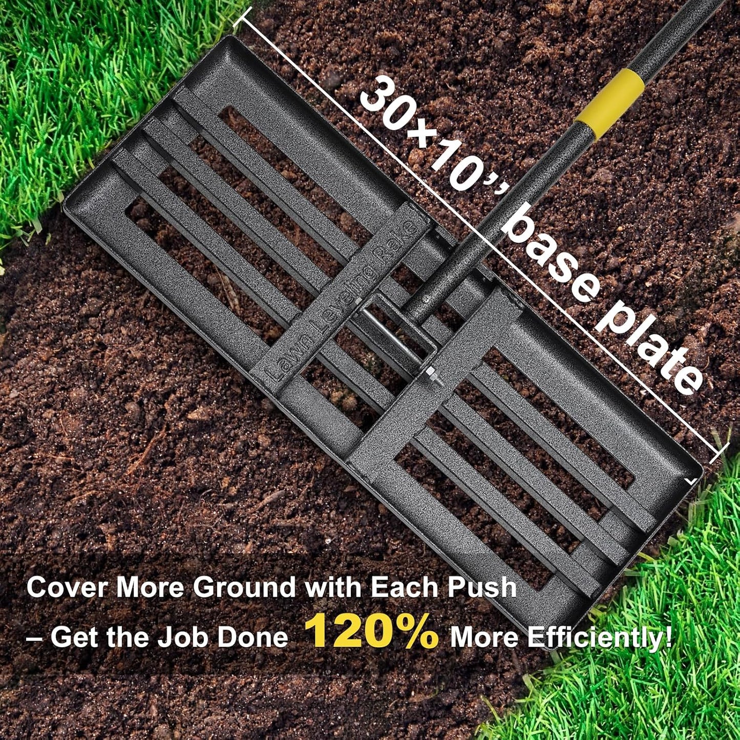 Lawn Leveling Rake - Heavy Duty 17"x10" Stainless Steel Leveler Plate,Reinforced Welds,28-60" Adjustable, Anti Flipping Smooth Edge,for Soil, Dirt,Ground,Backyard Top Dressing,Landscaping
