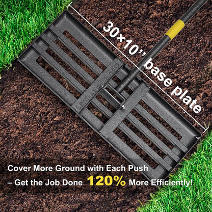 Lawn Leveling Rake - Heavy Duty 17"x10" Stainless Steel Leveler Plate,Reinforced Welds,28-60" Adjustable, Anti Flipping Smooth Edge,for Soil, Dirt,Ground,Backyard Top Dressing,Landscaping
