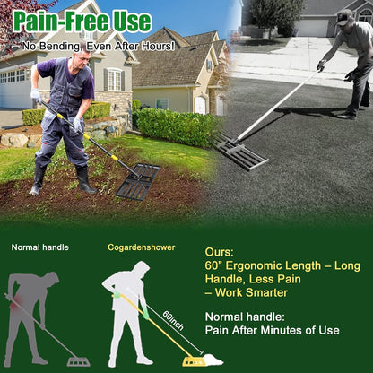 Lawn Leveling Rake - Heavy Duty 17"x10" Stainless Steel Leveler Plate,Reinforced Welds,28-60" Adjustable, Anti Flipping Smooth Edge,for Soil, Dirt,Ground,Backyard Top Dressing,Landscaping