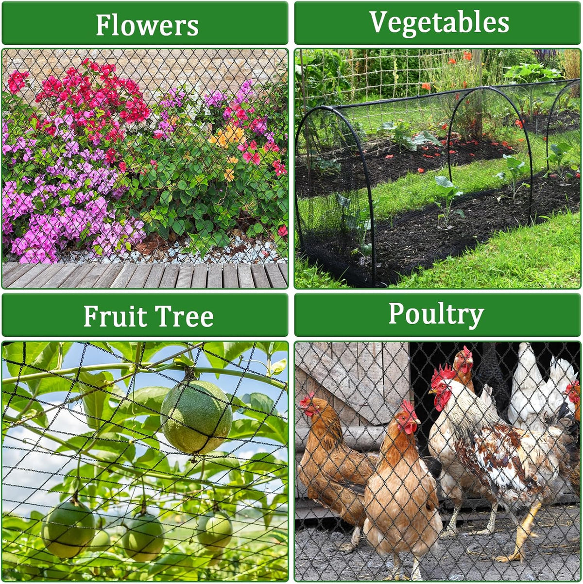 Bird Netting for Garden,8 X 65 Ft Reusable Protective Garden Netting Cover for Plants Fruit Trees Vegetables, 5/8in Mesh Heavy Duty Poultry Fence Animal Barrier with Ties and Staples