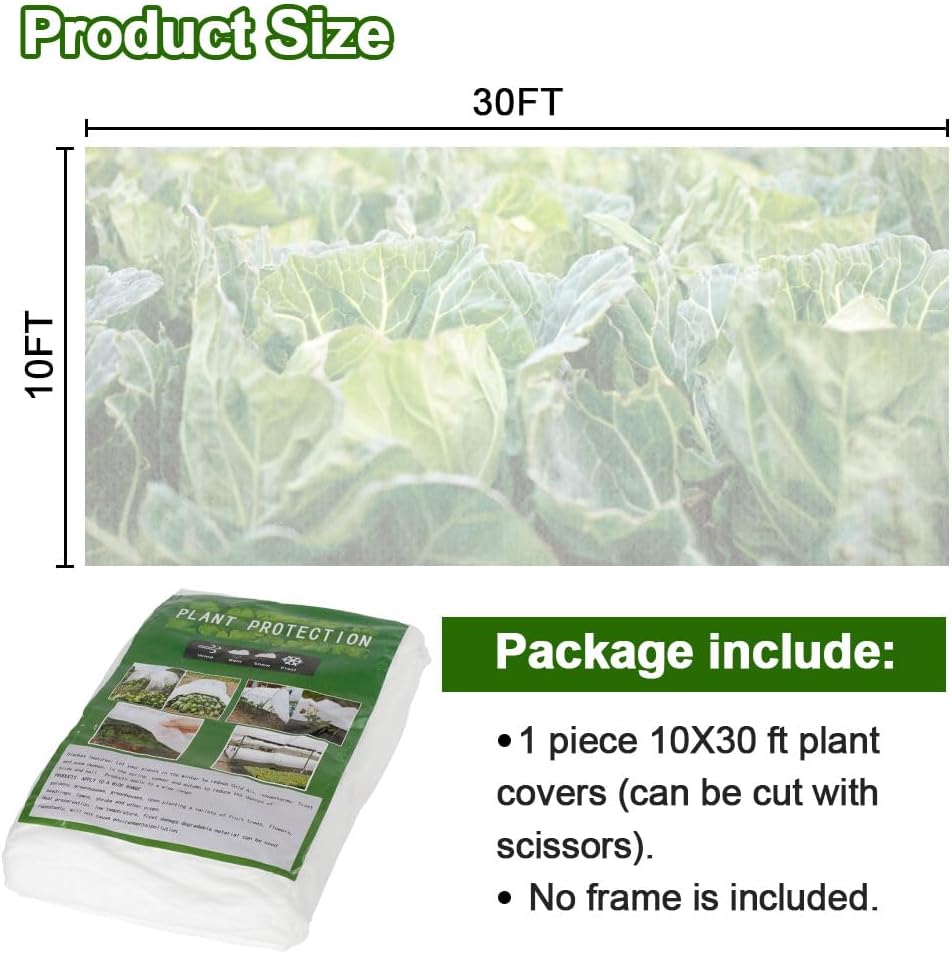 Plant Covers Freeze Protection 10 x 30 FT 1.2oz/yd² Frost Cloth Blankets for Outdoor Plants in Winter, Floating Row Cover for Vegetable Garden