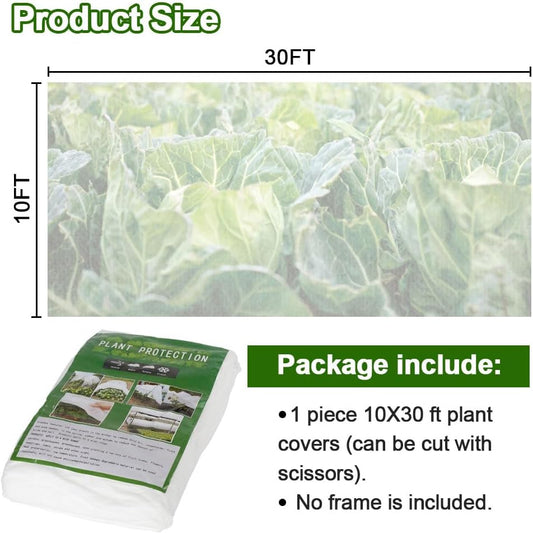 Plant Covers Freeze Protection 10 x 30 FT 1.2oz/yd² Frost Cloth Blankets for Outdoor Plants in Winter, Floating Row Cover for Vegetable Garden
