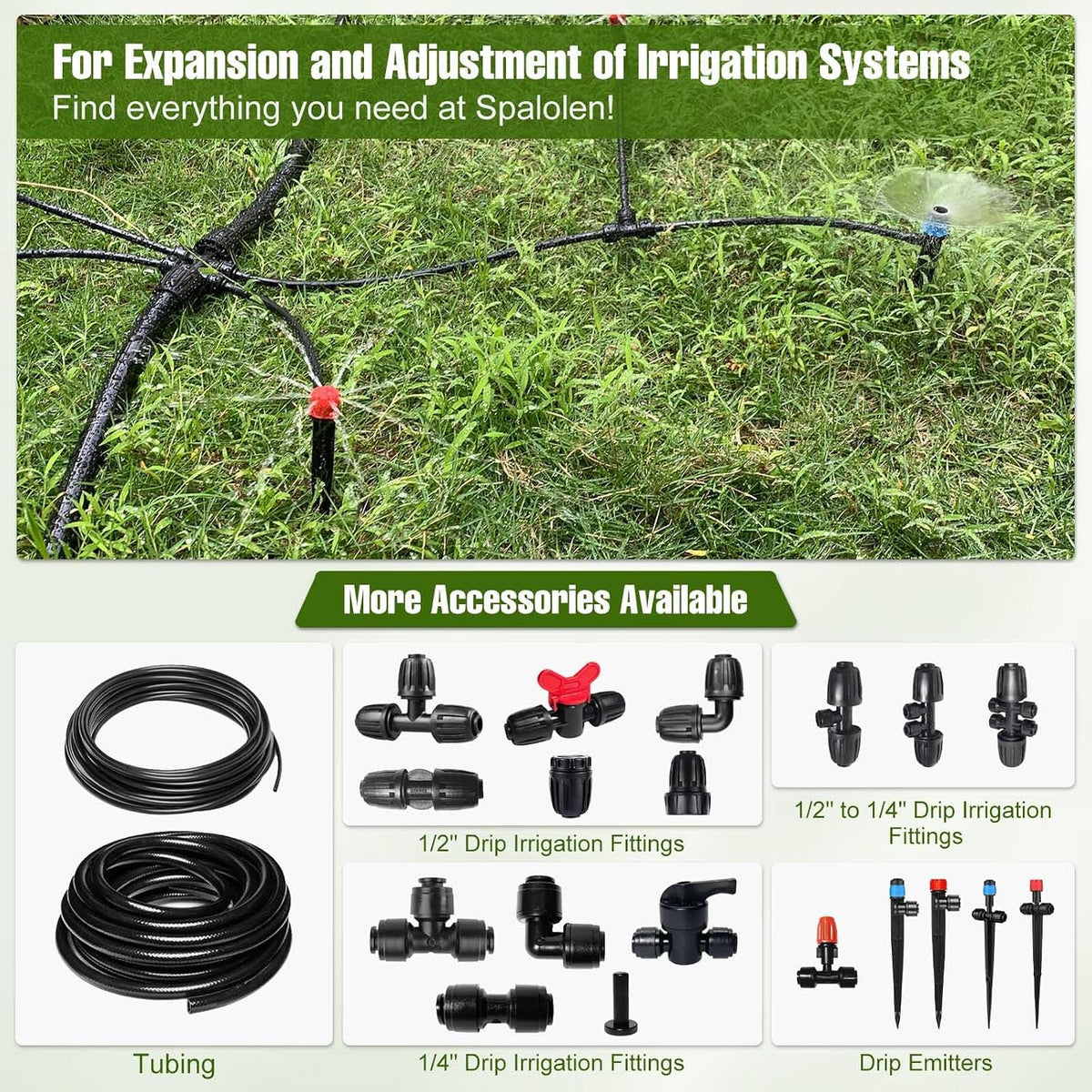 30PCS Push-to-Fit Drip Irrigation Emitters for 1/4 inch Irrigation Tubing, Adjustable 360 Degree Drip Emitter Sprayer with Stake, Irrigation Dripper Sprinklers for Drip Irrigation System