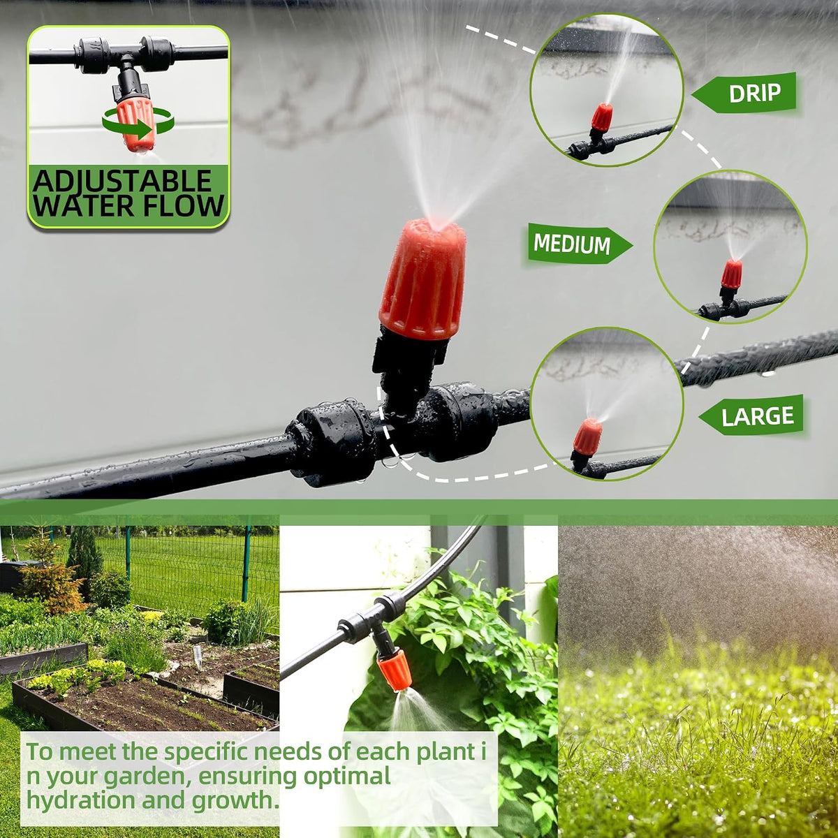 30PCS Push-to-Fit Drip Irrigation Emitters for 1/4 inch Irrigation Tubing, Adjustable 360 Degree Drip Emitter Sprayer with Stake, Irrigation Dripper Sprinklers for Drip Irrigation System