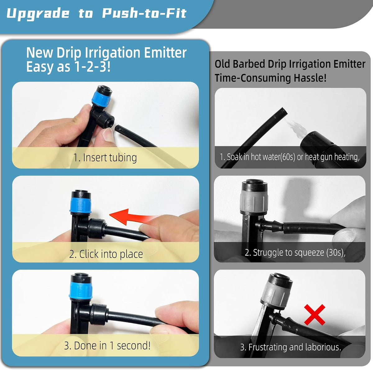 30PCS Push-to-Fit Drip Irrigation Emitters for 1/4 inch Irrigation Tubing, Adjustable 360 Degree Drip Emitter Sprayer with Stake, Irrigation Dripper Sprinklers for Drip Irrigation System