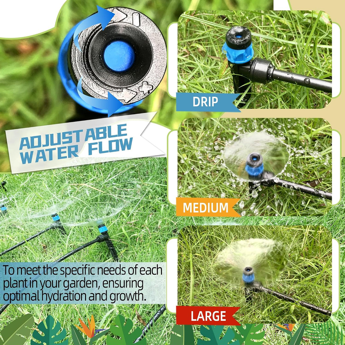 30PCS Push-to-Fit Drip Irrigation Emitters for 1/4 inch Irrigation Tubing, Adjustable 360 Degree Drip Emitter Sprayer with Stake, Irrigation Dripper Sprinklers for Drip Irrigation System