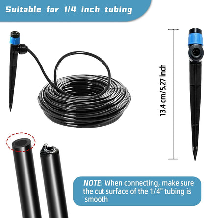 30PCS Push-to-Fit Drip Irrigation Emitters for 1/4 inch Irrigation Tubing, Adjustable 360 Degree Drip Emitter Sprayer with Stake, Irrigation Dripper Sprinklers for Drip Irrigation System