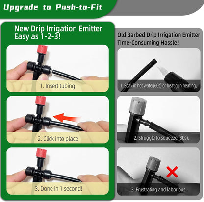 30PCS Push-to-Fit Drip Irrigation Emitters for 1/4 inch Irrigation Tubing, Adjustable 360 Degree Drip Emitter Sprayer with Stake, Irrigation Dripper Sprinklers for Drip Irrigation System