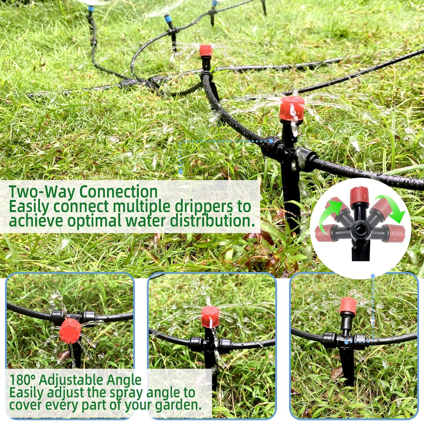 30PCS Push-to-Fit Drip Irrigation Emitters for 1/4 inch Irrigation Tubing, Adjustable 360 Degree Drip Emitter Sprayer with Stake, Irrigation Dripper Sprinklers for Drip Irrigation System