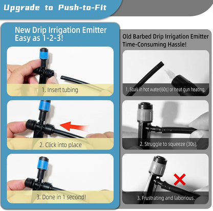 30PCS Push-to-Fit Drip Irrigation Emitters for 1/4 inch Irrigation Tubing, Adjustable 360 Degree Drip Emitter Sprayer with Stake, Irrigation Dripper Sprinklers for Drip Irrigation System