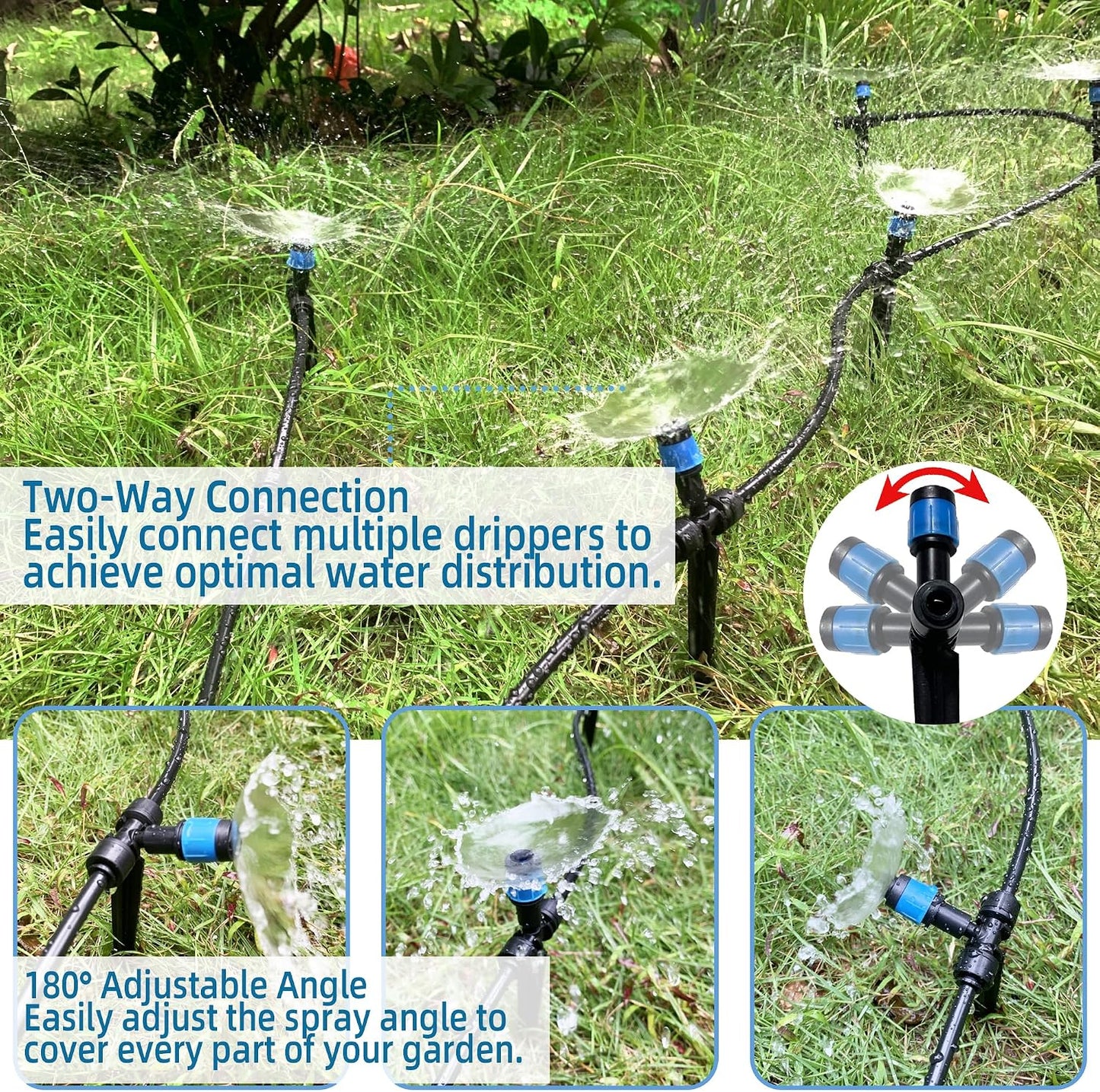 30PCS Push-to-Fit Drip Irrigation Emitters for 1/4 inch Irrigation Tubing, Adjustable 360 Degree Drip Emitter Sprayer with Stake, Irrigation Dripper Sprinklers for Drip Irrigation System