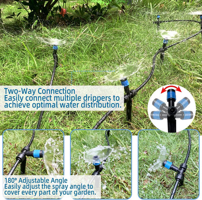30PCS Push-to-Fit Drip Irrigation Emitters for 1/4 inch Irrigation Tubing, Adjustable 360 Degree Drip Emitter Sprayer with Stake, Irrigation Dripper Sprinklers for Drip Irrigation System