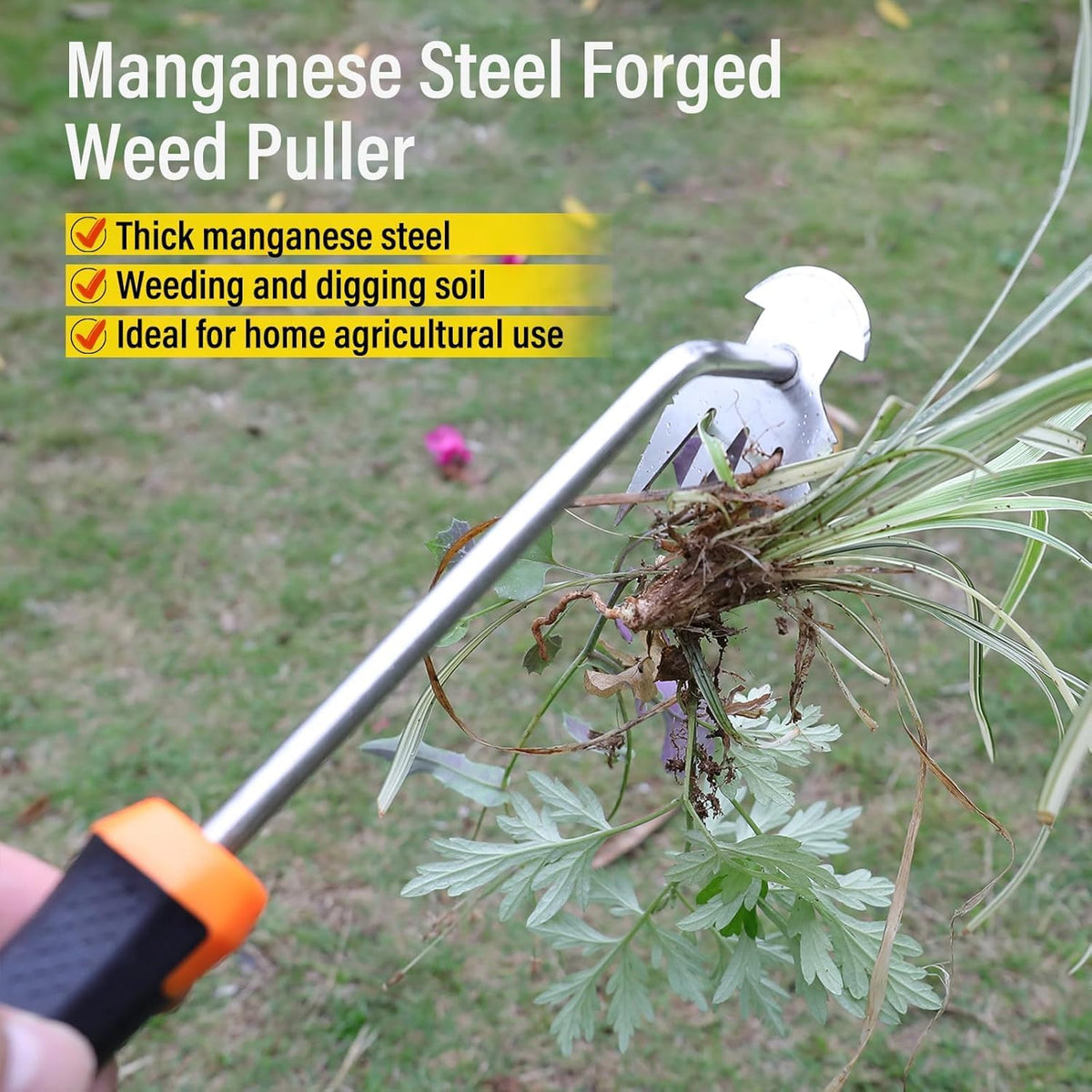 Portable Manganese Steel Weeding Tools for Hand Weeder Puller for Vegetable Gardening Backyard Farm Planting(Rubber Handle)