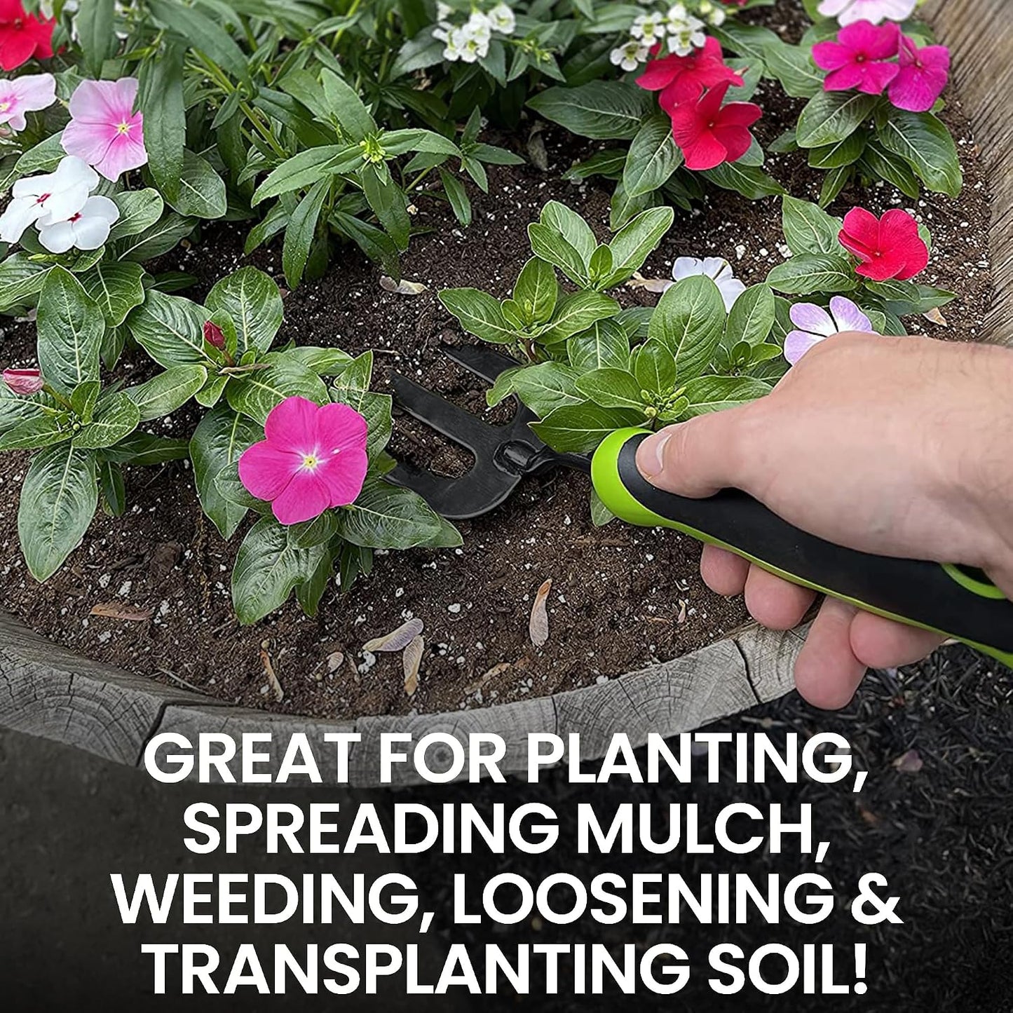 Hand Weeder Fork Tool – Rust Resistant High Carbon Steel – Ergonomic Handle – Great for Planting, Spreading Mulch, Weeding, Loosening & Transplanting Soil