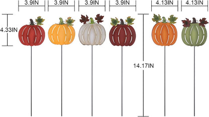 Garden Decor for Outside, 6 Pcs Rusty Metal Flower Garden Stakes with Fern Leaf Design for Outdoor Yard Art, Rustic Plant Stakes for Flower Bed, Pot, Vase