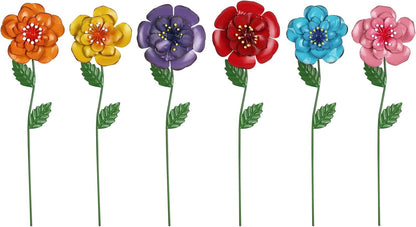 Garden Decor for Outside, 6 Pcs Rusty Metal Flower Garden Stakes with Fern Leaf Design for Outdoor Yard Art, Rustic Plant Stakes for Flower Bed, Pot, Vase