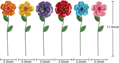 Garden Decor for Outside, 6 Pcs Rusty Metal Flower Garden Stakes with Fern Leaf Design for Outdoor Yard Art, Rustic Plant Stakes for Flower Bed, Pot, Vase