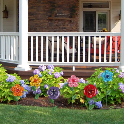 Garden Decor for Outside, 6 Pcs Rusty Metal Flower Garden Stakes with Fern Leaf Design for Outdoor Yard Art, Rustic Plant Stakes for Flower Bed, Pot, Vase