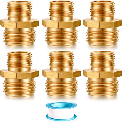 Garden Hose Fittings Connectors Adapter Solid brass Brass Repair Male faucet leader coupler dual water hose connector(3/4" GHT Male to 1/2" NPT Male) (6-Pcs)