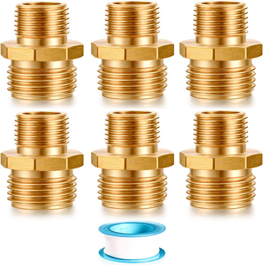 Garden Hose Fittings Connectors Adapter Solid brass Brass Repair Male faucet leader coupler dual water hose connector(3/4" GHT Male to 1/2" NPT Male) (6-Pcs)