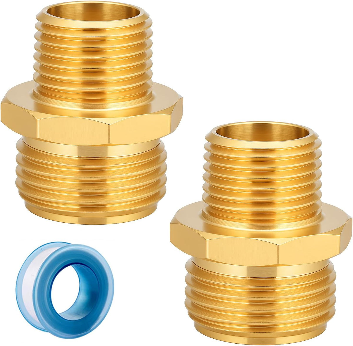 Garden Hose Fittings Connectors Adapter Solid brass Brass Repair Male faucet leader coupler dual water hose connector(3/4" GHT Male to 1/2" NPT Male) (6-Pcs)