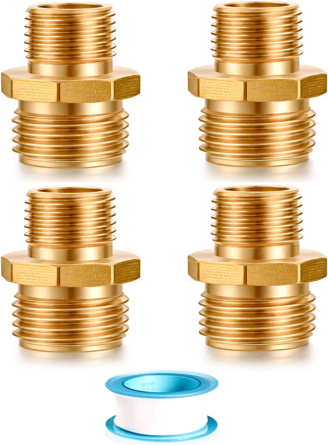 Garden Hose Fittings Connectors Adapter Solid brass Brass Repair Male faucet leader coupler dual water hose connector(3/4" GHT Male to 1/2" NPT Male) (6-Pcs)
